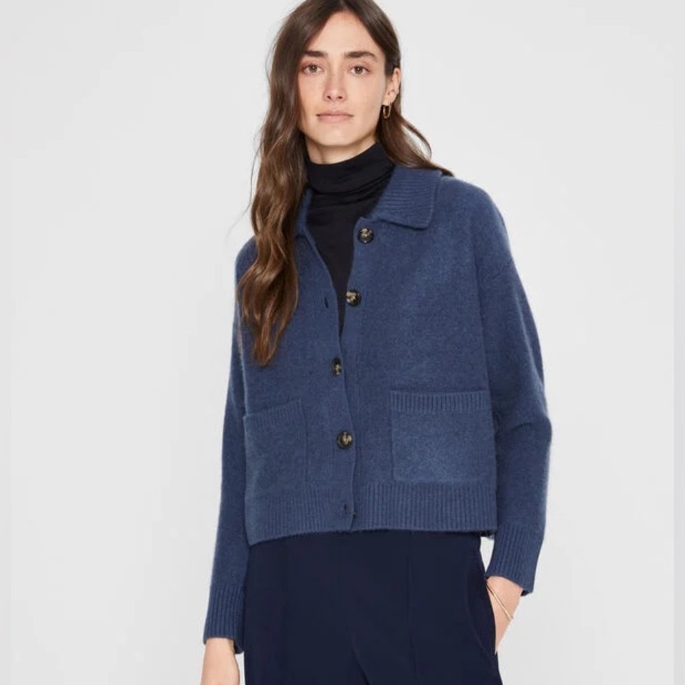 Club Monaco Navy Cashmere Collared Cardigan Sweater Small